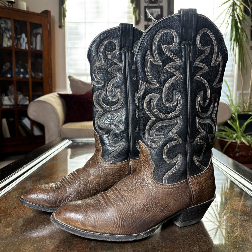 Nocona Western Cowboy Boots Womens Size 9 Brown Black Leather Made In USA Shoes